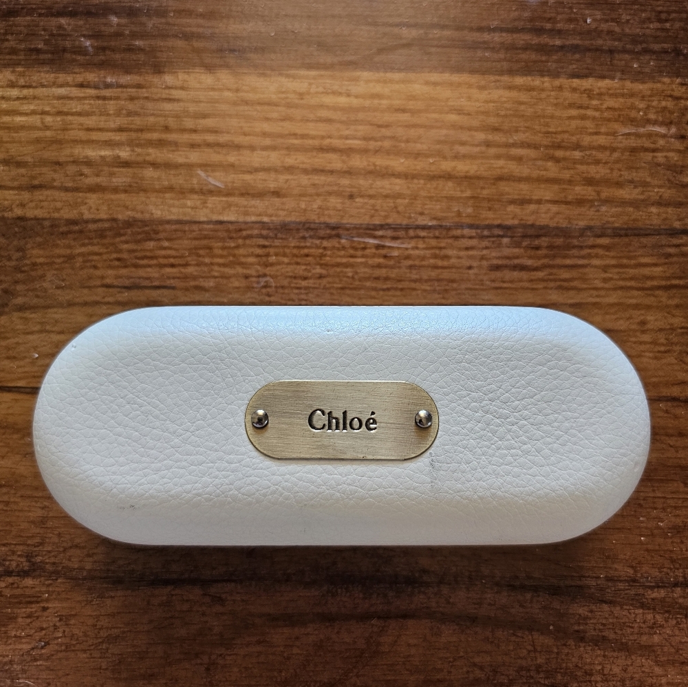 Chloé Eyewear Case with Logo Plaque White Leather Hard Case